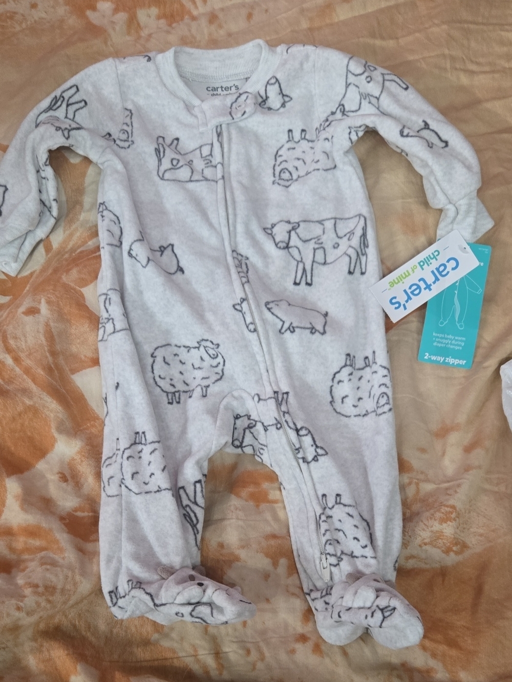 Carter's Light Gray Farm Animal Fleece Footed One-Piece